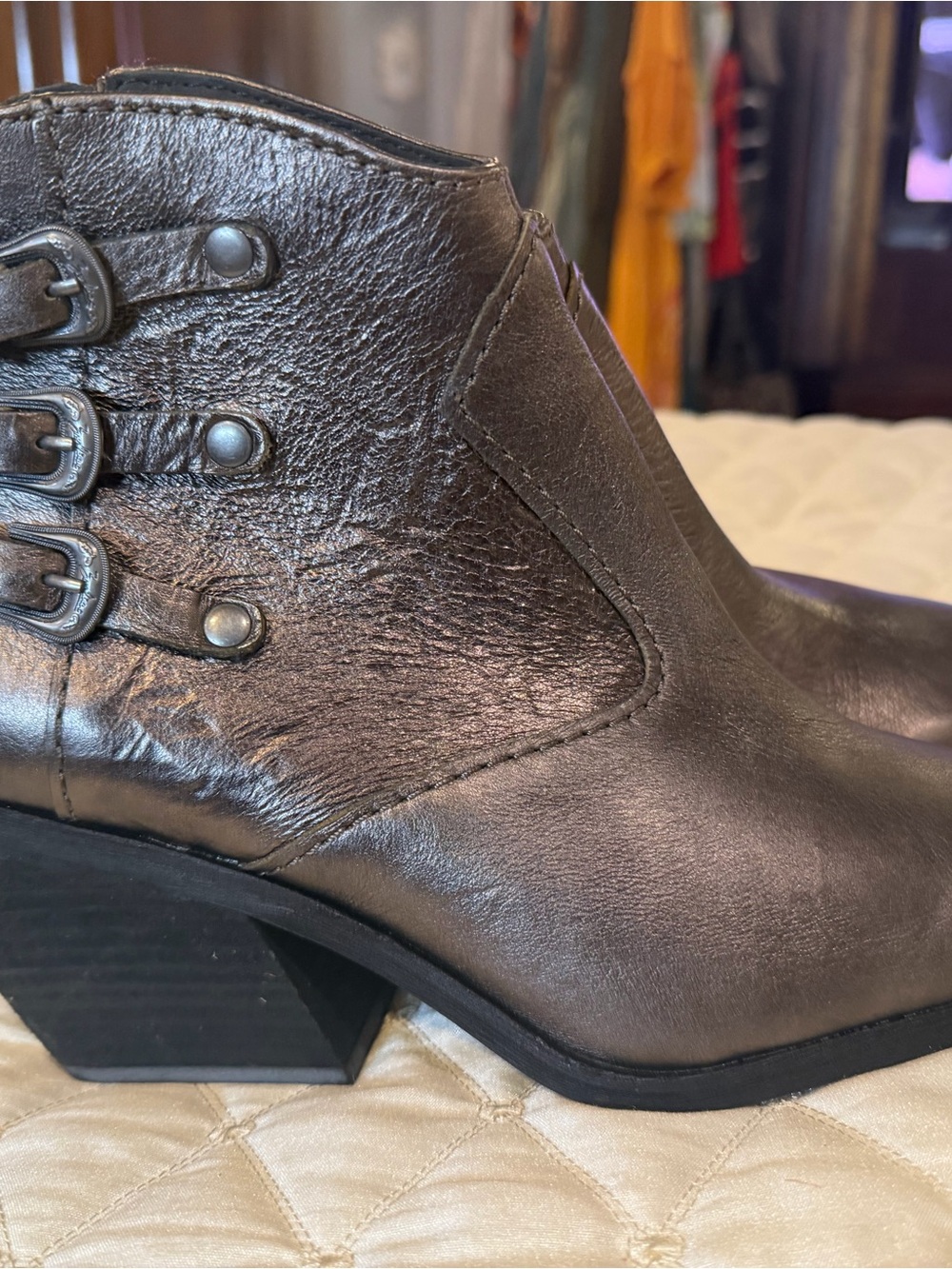 Zodiac Metallic Gray Ankle Booties with Buckle Straps